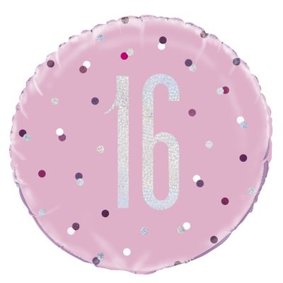 18 Inch Pink and Silver Prismatic 16th Birthday Foil Balloon