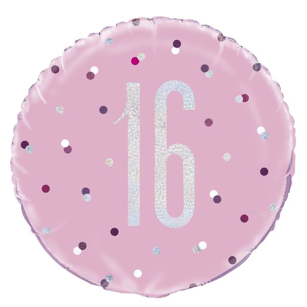 18 Inch Pink and Silver Prismatic 16th Birthday Foil Balloon