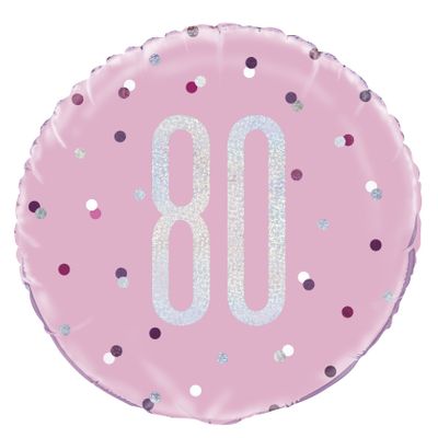 18 Inch Pink and Silver Prismatic 80th Birthday Foil Balloon