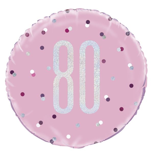 18 Inch Pink and Silver Prismatic 80th Birthday Foil Balloon