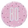 18 Inch Pink and Silver Prismatic 80th Birthday Foil Balloon