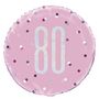 18 Inch Pink and Silver Prismatic 80th Birthday Foil Balloon