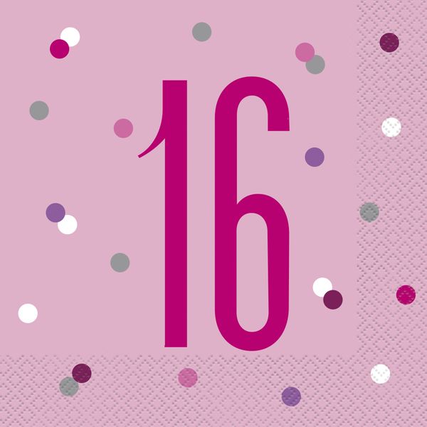 Pink and Silver 16th Birthday Napkins