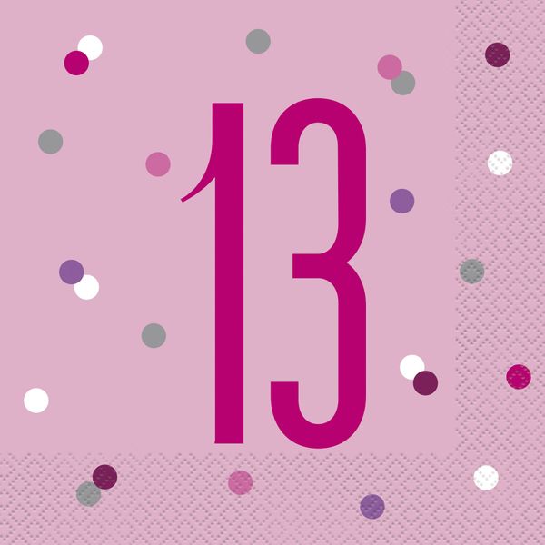 Pink and Silver 13th Birthday Napkins