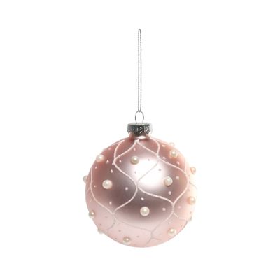 Bauble Pearl patterned Glass 8cm Pink