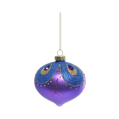 Bauble Glass Peacock Drop 8cm Purple/Blue