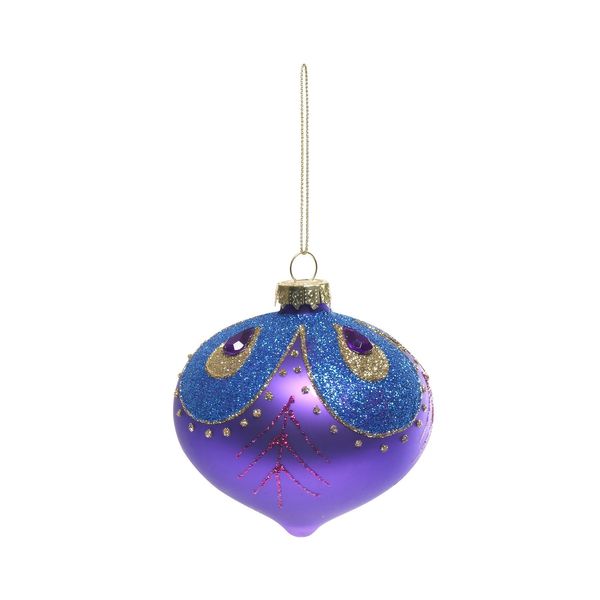 Bauble Glass Peacock Drop 8cm Purple/Blue