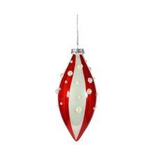 Candyland Teardrop stripe with pearl Glass 16cm Red/White 