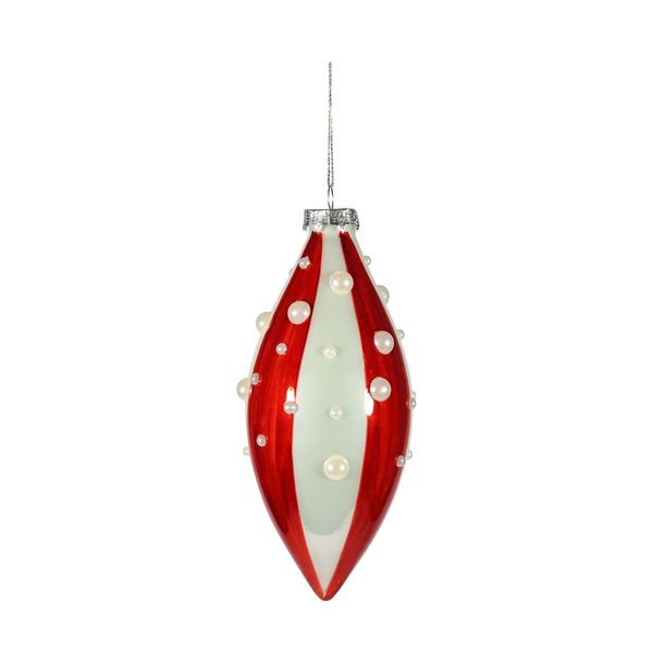 Candyland Teardrop stripe with pearl Glass 16cm Red/White 