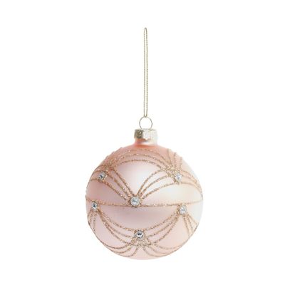 Bauble Gold glitter Swirl/Gem Glass 8cm Pink