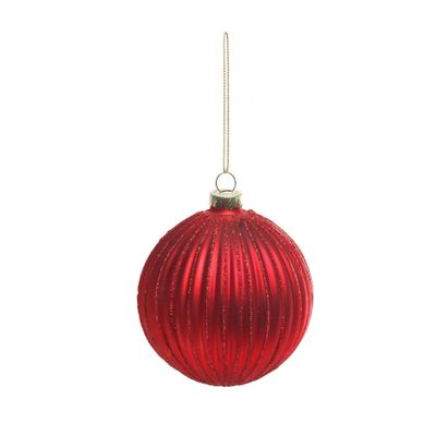 Bauble Glitter Stripes Glass 8cm Red 