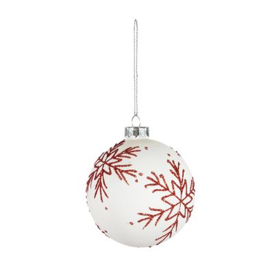 Buable Red Glitter Snowflake Ball Glass 8cm White 