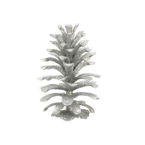 Pine Cone Hanging Decoration 12cm Glitter Silver 