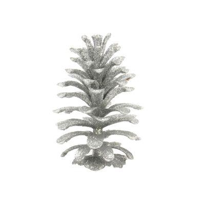 Pine Cone Hanging Decoration 12cm Glitter Silver 