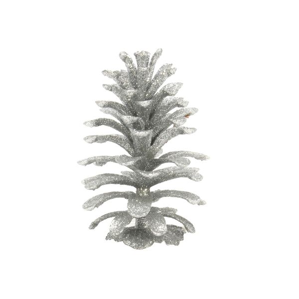 Pine Cone Hanging Decoration 12cm Glitter Silver 