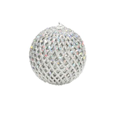 Bauble Glitter/Sequin 10cm Silver