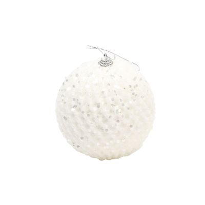 Bauble Glitter/Sequin 10cm White