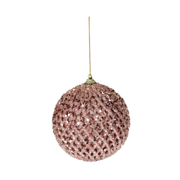 Bauble Glitter/Sequin 10cm Rose Gold