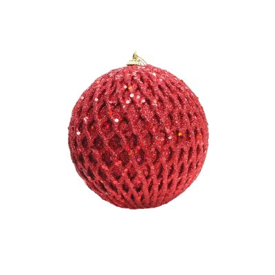 Bauble Glitter/Sequin 12cm Red 