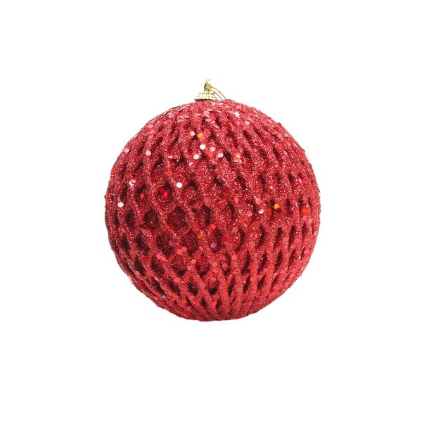 Bauble Glitter/Sequin 12cm Red 