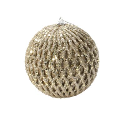 Bauble Glitter/Sequin 12cm Champagne