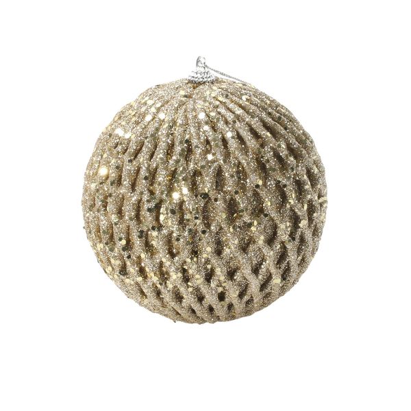 Bauble Glitter/Sequin 12cm Champagne