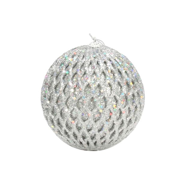 Bauble Glitter/Sequin 12cm Silver 