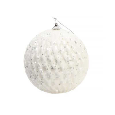 Bauble Glitter/Sequin 12cm White 