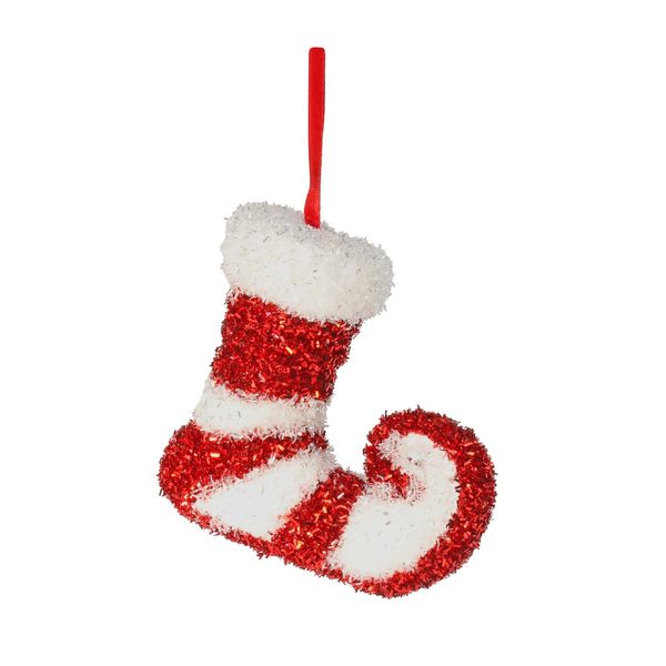 Candyland Elf Boot Hanging Decoration 14cm Red/White 