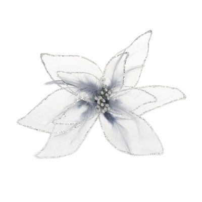 Poinsettia Organza With Clip Silver 