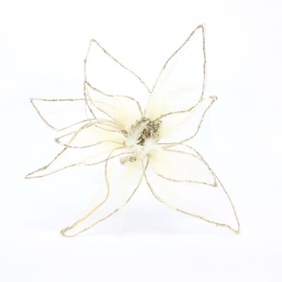 Poinsettia Organza With Clip Gold 