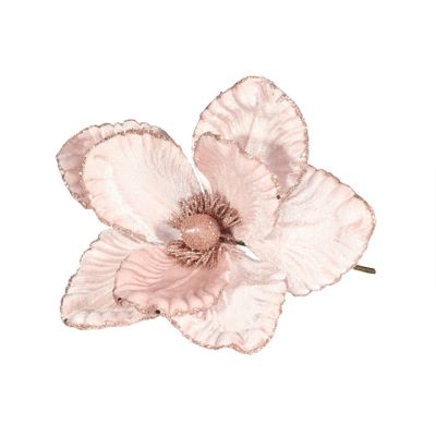 Velvet Magnolia with Glitter edge 24cm Pink