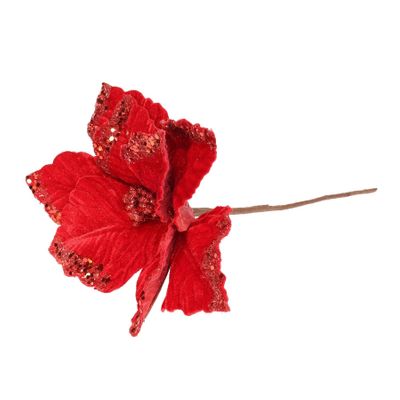 Velvet Poinsettia with Glitter edge 24cm Red