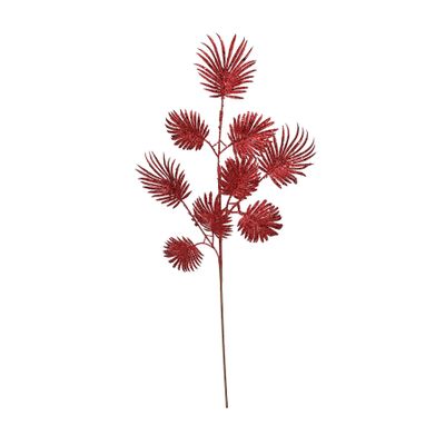 Glitter Feather Leaf Stem Red