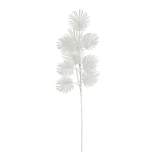 Glitter Feather Leaf Stem White
