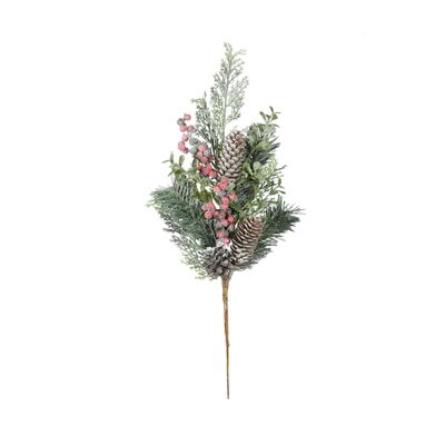 Frosted Christmas Foliage, Cone &  Red Berry Pick