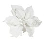 Velvet Poinsettia Flower Head W/Clip White 25cm 