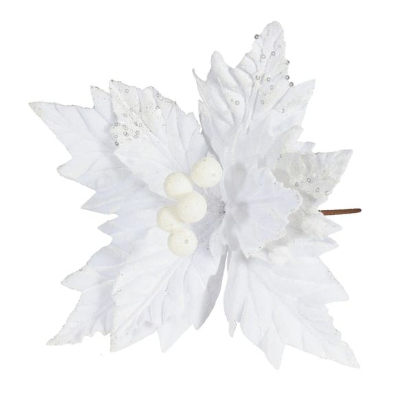 Velvet Poinsettia with Glitter edge White