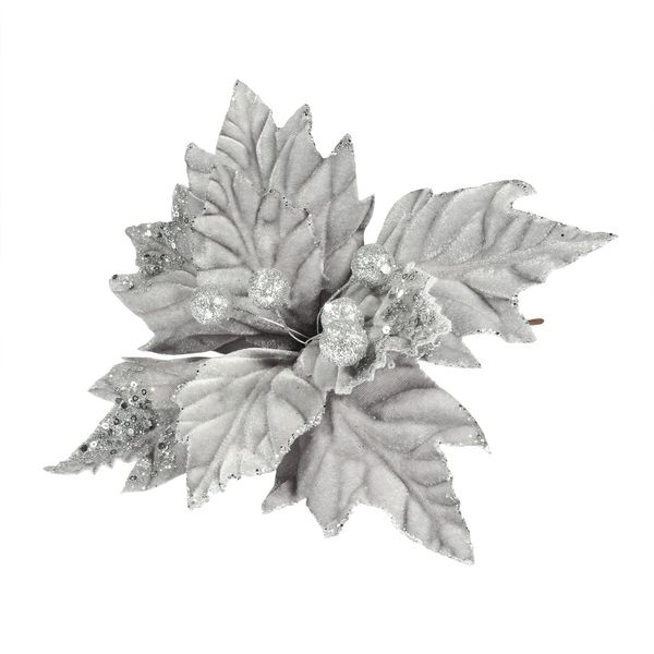 Velvet Poinsettia with Glitter edge Silver