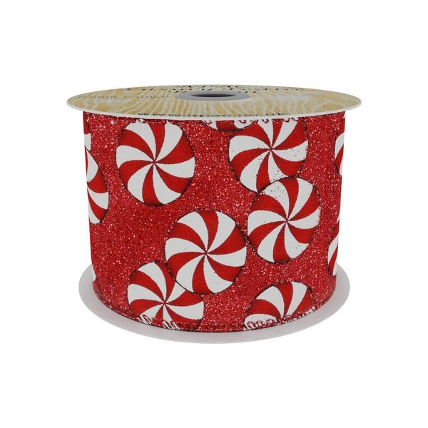 Red Colour Ribbon with Candy Circle Print  Red/White 63mm x 10yd