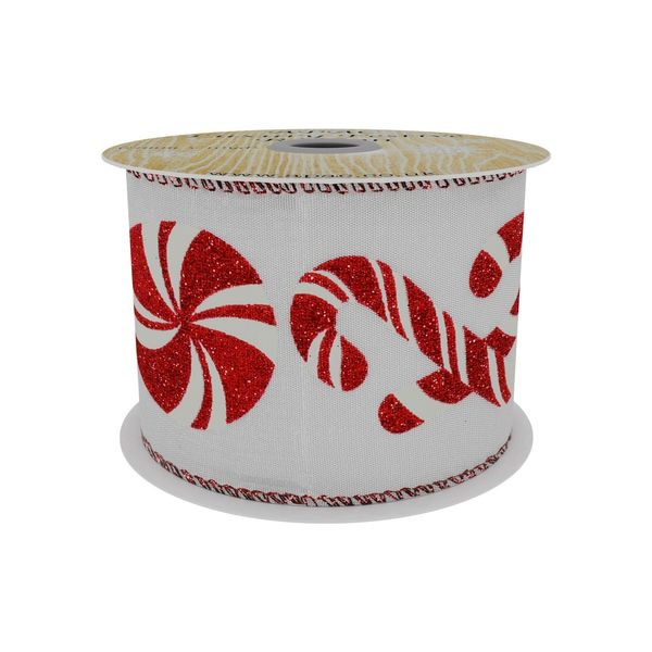 Taffeta Ribbon  with Candy Cane Print  Red/white 63mm x 10yd