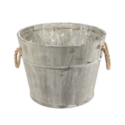 25.3cm Grey wash Barrel with Rope Handles 