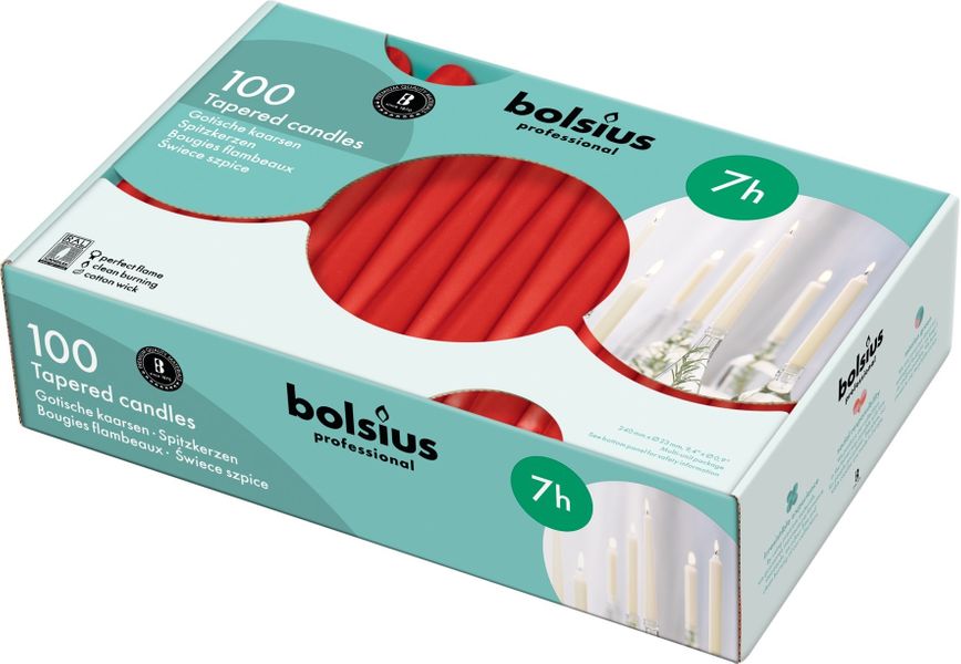  Bolsius Professional Tapered Candles 240/23mm bx100 - Red