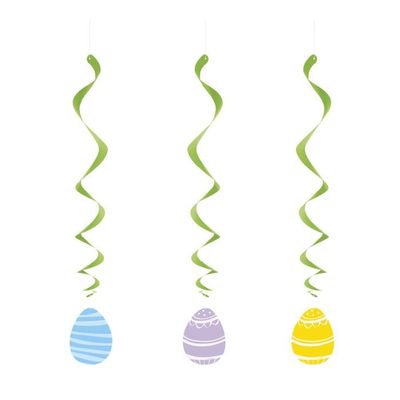 3 Colourful Easter Egg Hanging Swirl Decorations