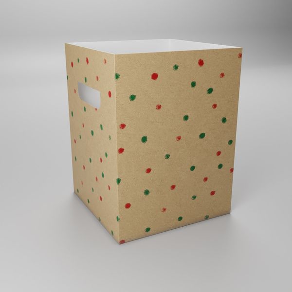 Kraft W/Green/Red Dots Flower Box - (18x18x24.5cm) (x10)
