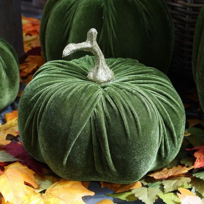 Pumpkin Green Velvet-Gold Glitter Stem 25x25x16cm