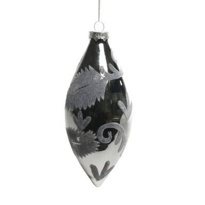 16cm Glass Teardrop Grey w Velvet Pattern