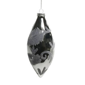 16cm Glass Teardrop Grey w Velvet Pattern