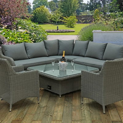 Rowena Half Round Rattan Sofa Set with Adjustable Table and 2 Chairs