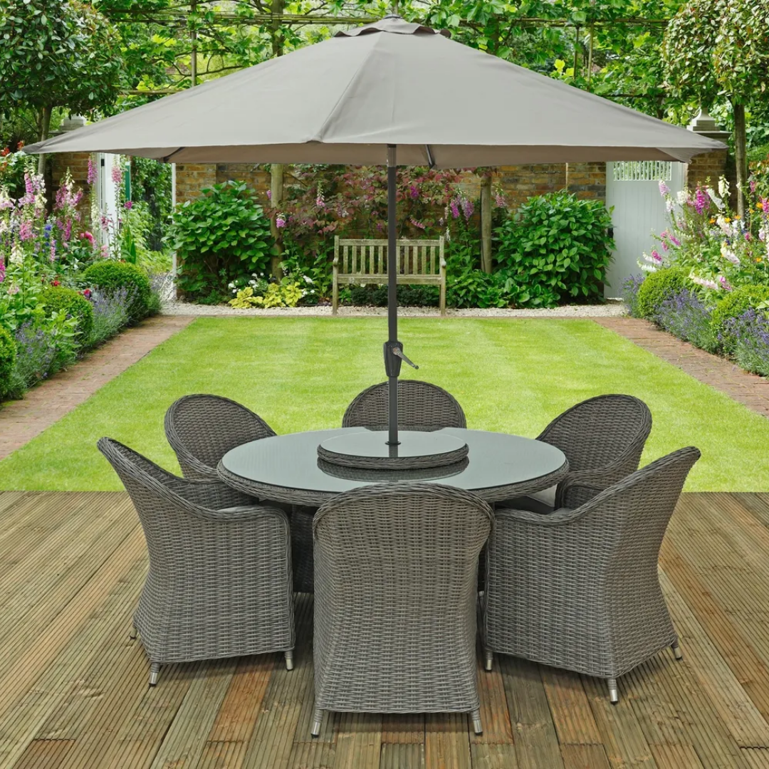 Rowena Round Garden Set (6 x chair, 1 x lazy susan and parasol included)
